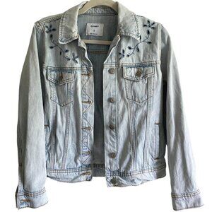 OLD Navy 100% Cotton Embroidered Light Wash Blue Floral Jean Jacket Size XS